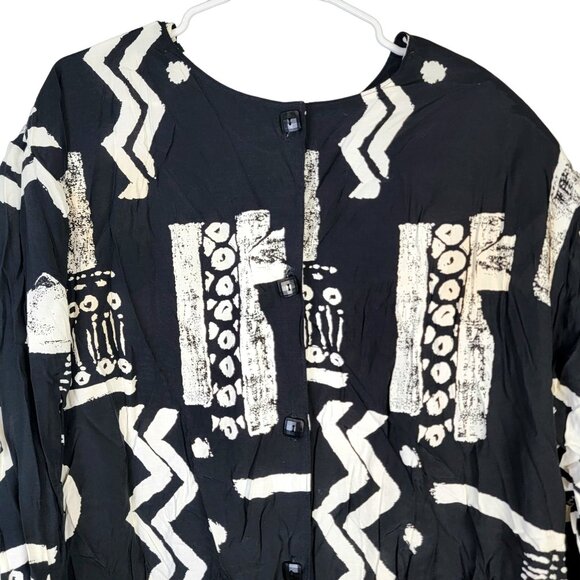 Vintage 80s Button Blouse Women Plus 22W Black White Shirt Top Formal Work Fall - Picture 8 of 16
